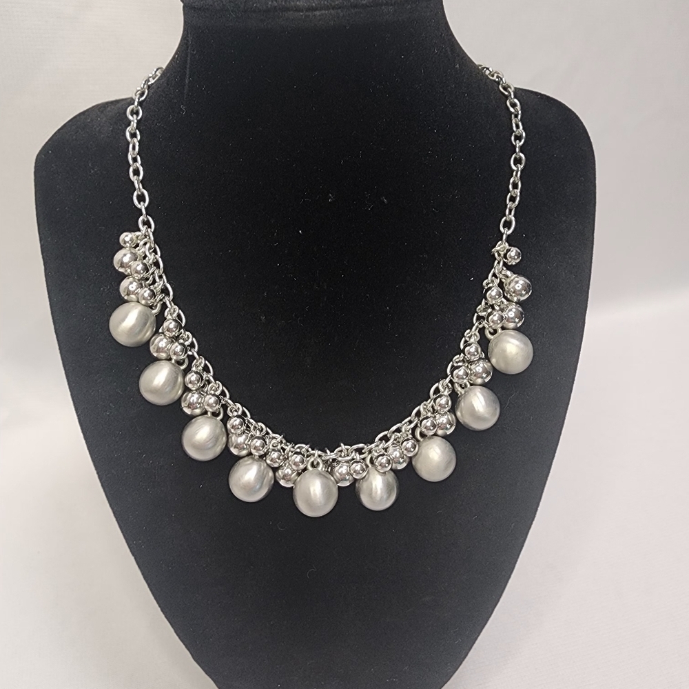 Lia Sophia Brushed and Shiney Silver Bead Necklace - Picture 2 of 12